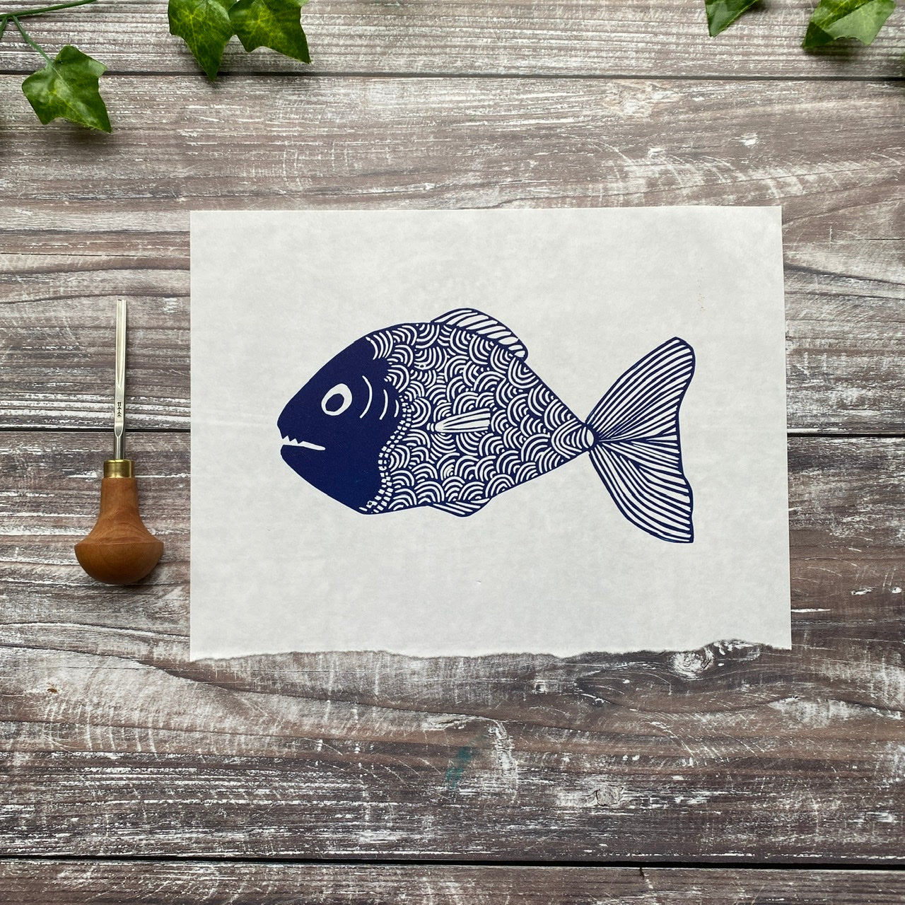 Little Nipper Fish - Original Linocut Print