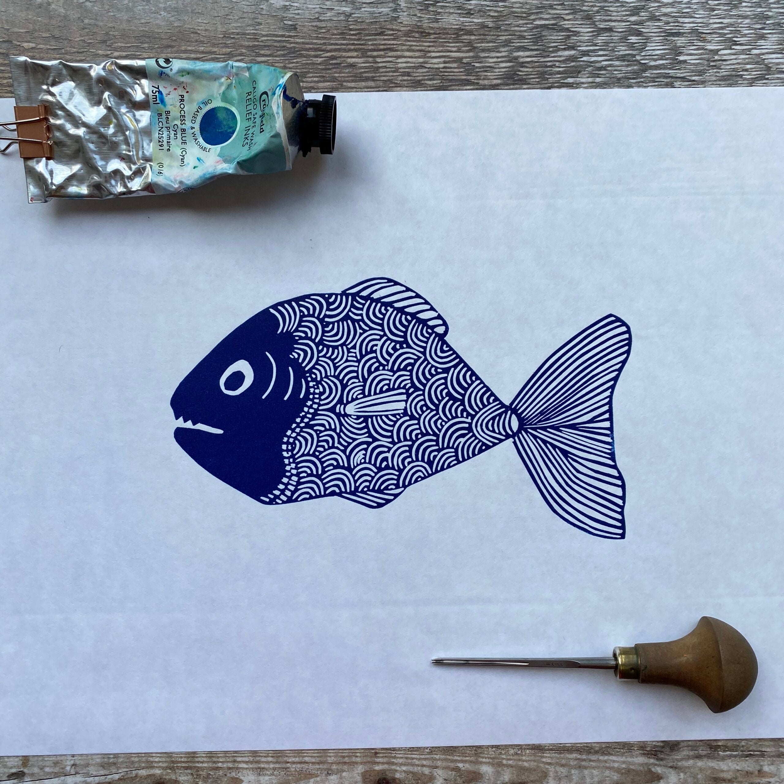 Little Nipper Fish - Original Linocut Print