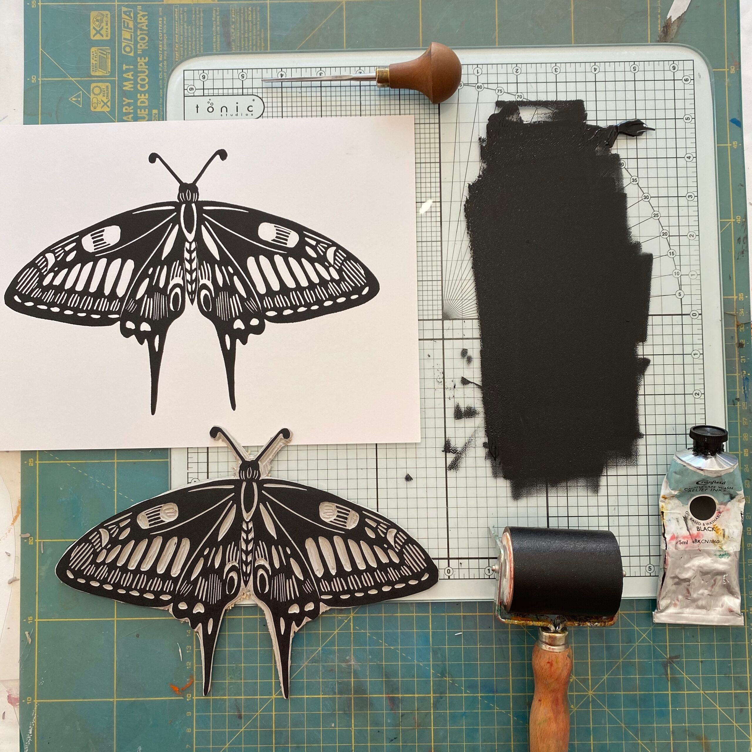 SALE - Swallowtail Butterfly - Original Linocut Print