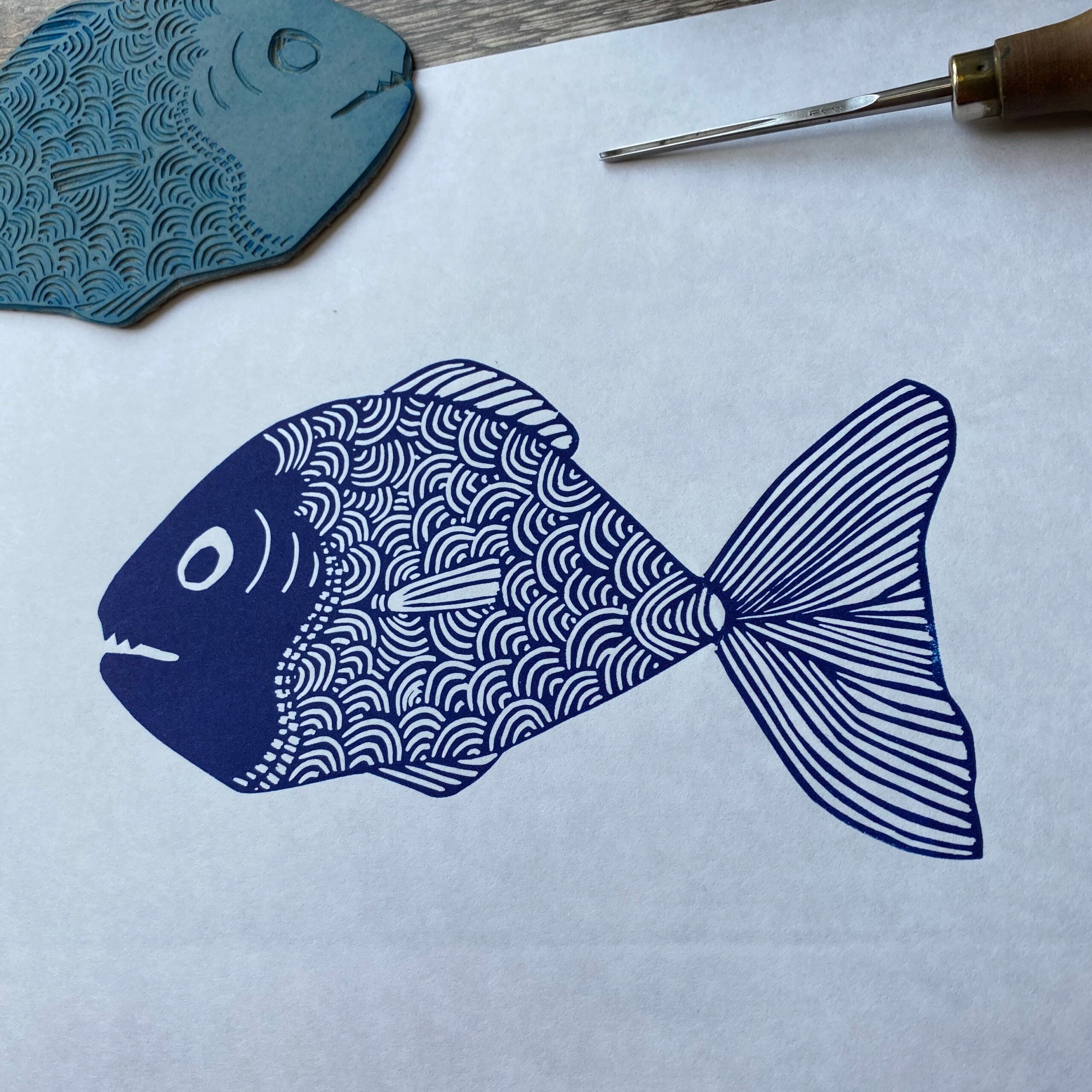 Little Nipper Fish - Original Linocut Print