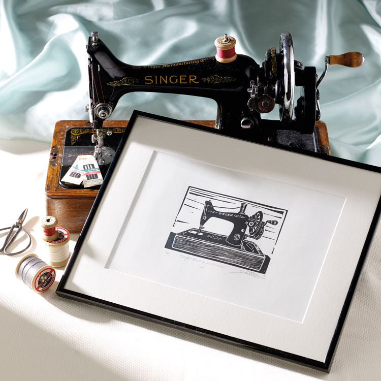 Singer Sewing Machine - Original Linocut Print