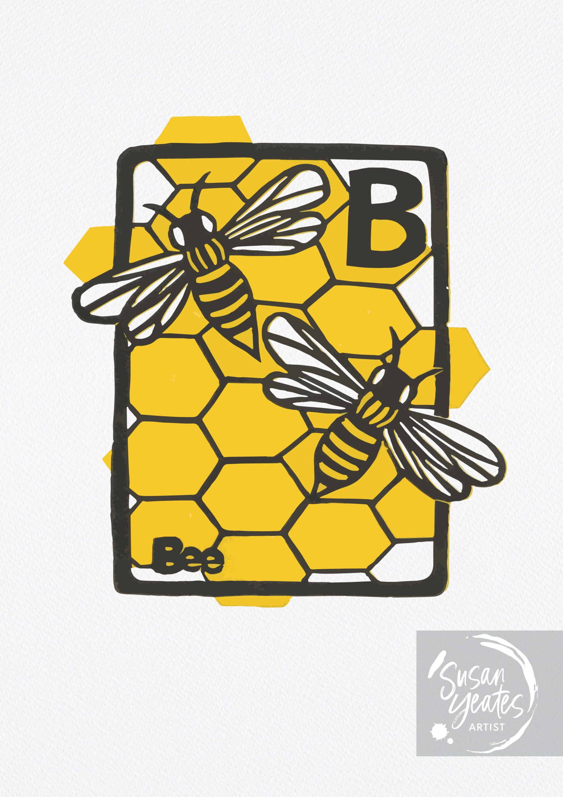 SALE - B is for Bee Linocut Print