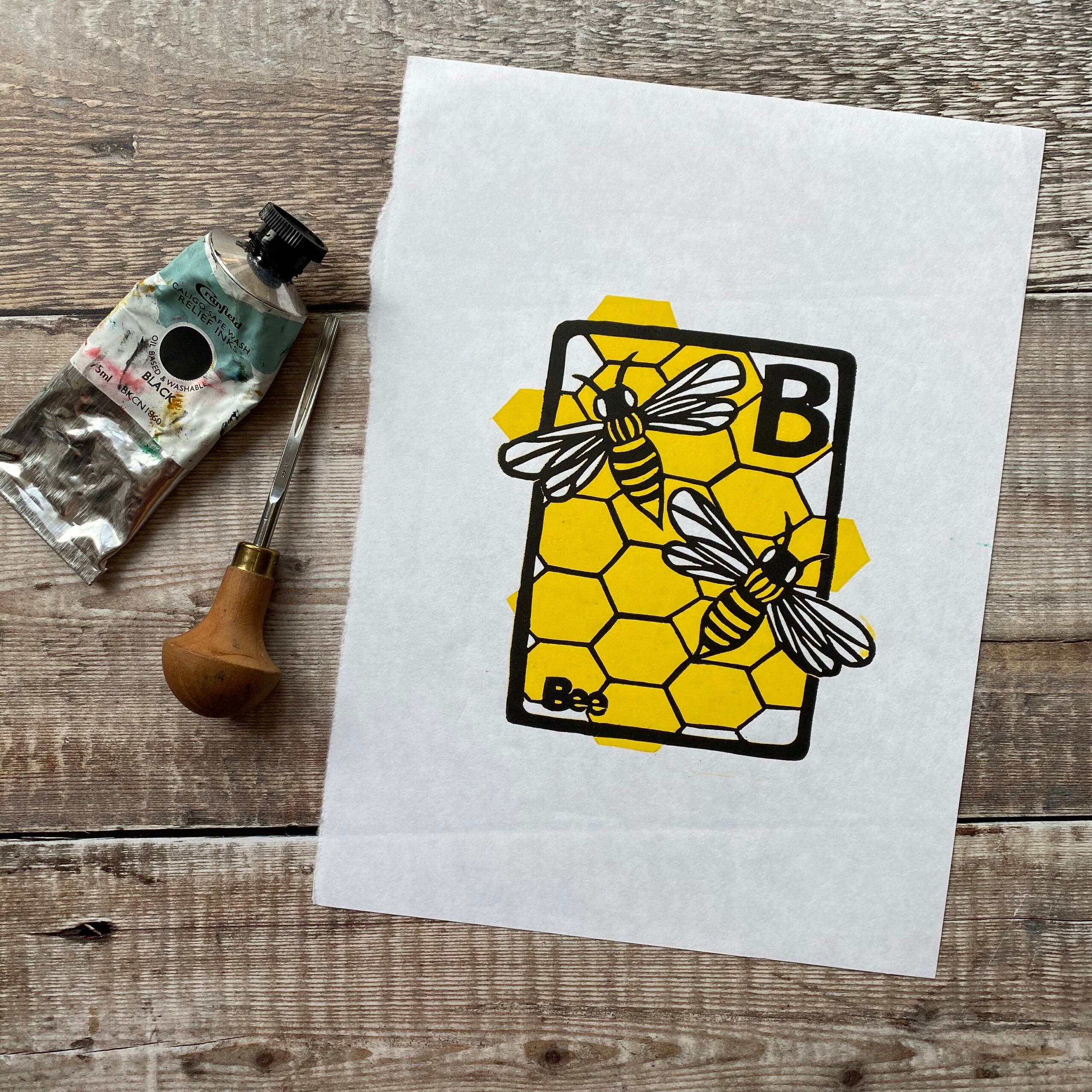 SALE - B is for Bee Linocut Print