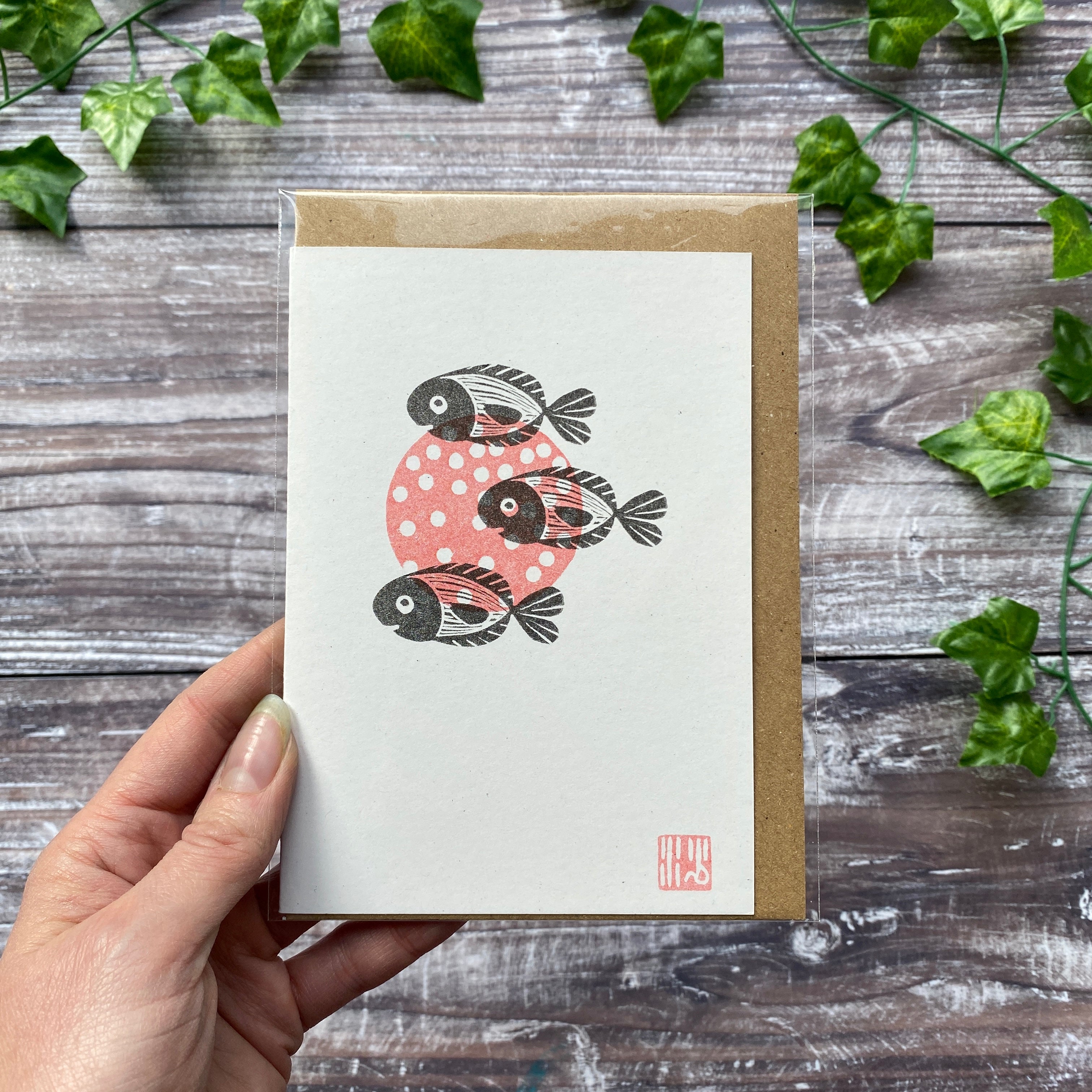 “Fishes Over the Sun” Four Card Collection - A6 Riso Printed Greetings Cards x 4