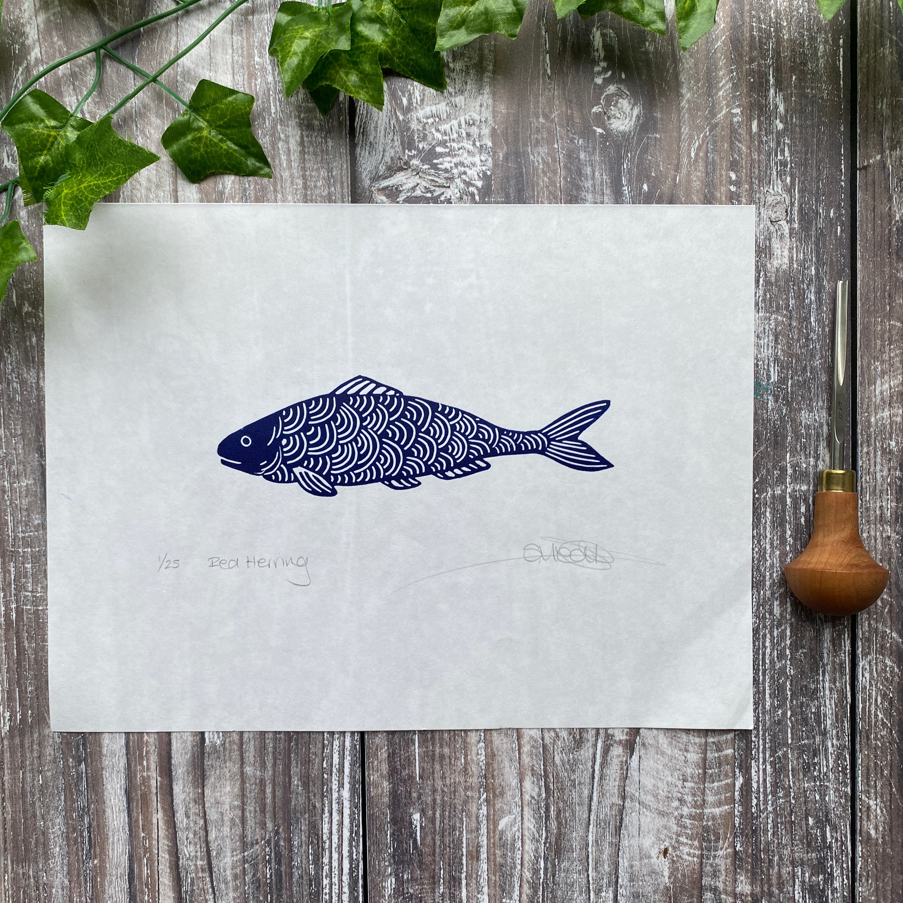 Red Herring (Fish) - Original Linocut Print