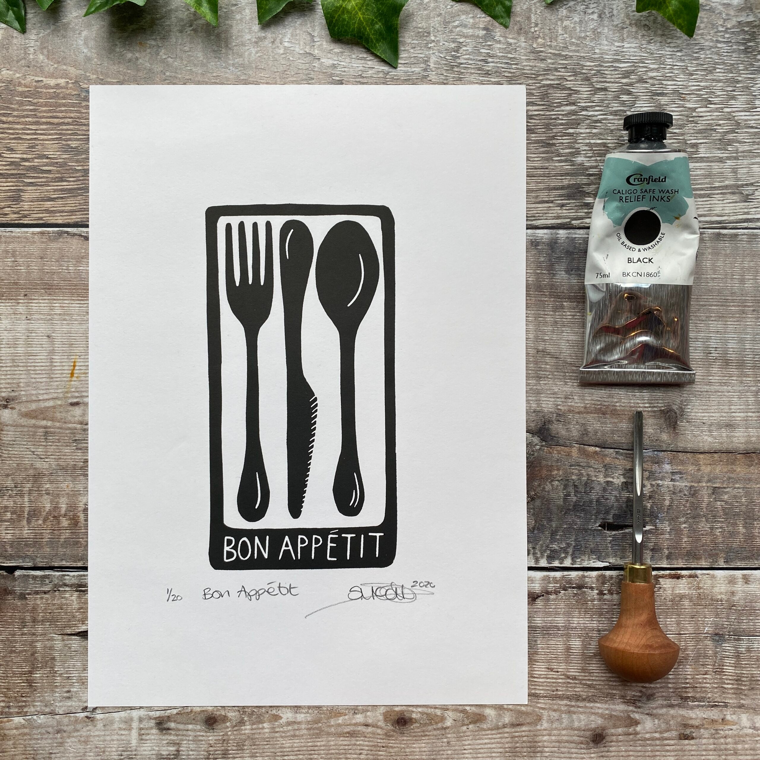 SALE - "Bon Appetit" Linocut Print Limited Edition