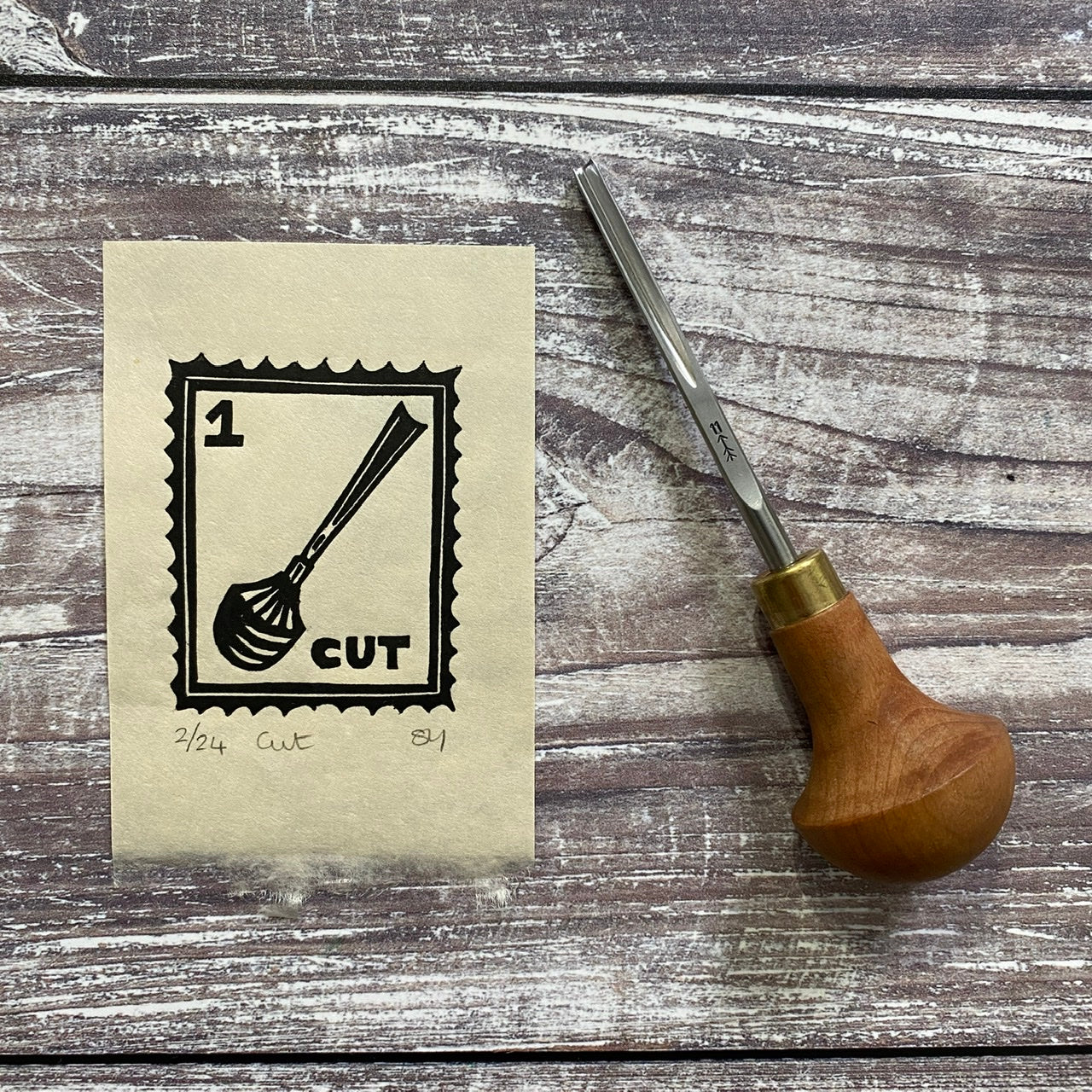 “No.1 - Cut” Linocut Print (The Linocut Stamp Collection)
