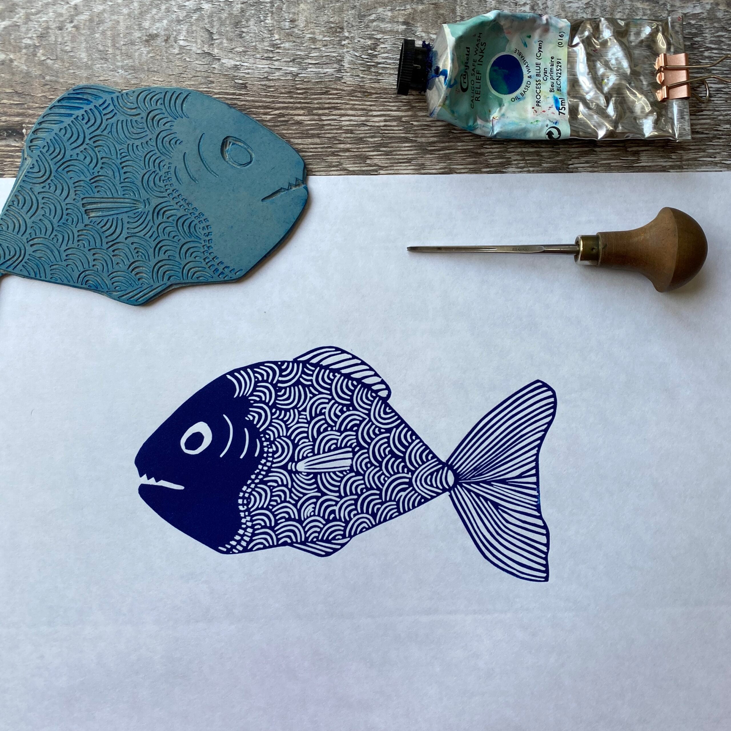 Little Nipper Fish - Original Linocut Print