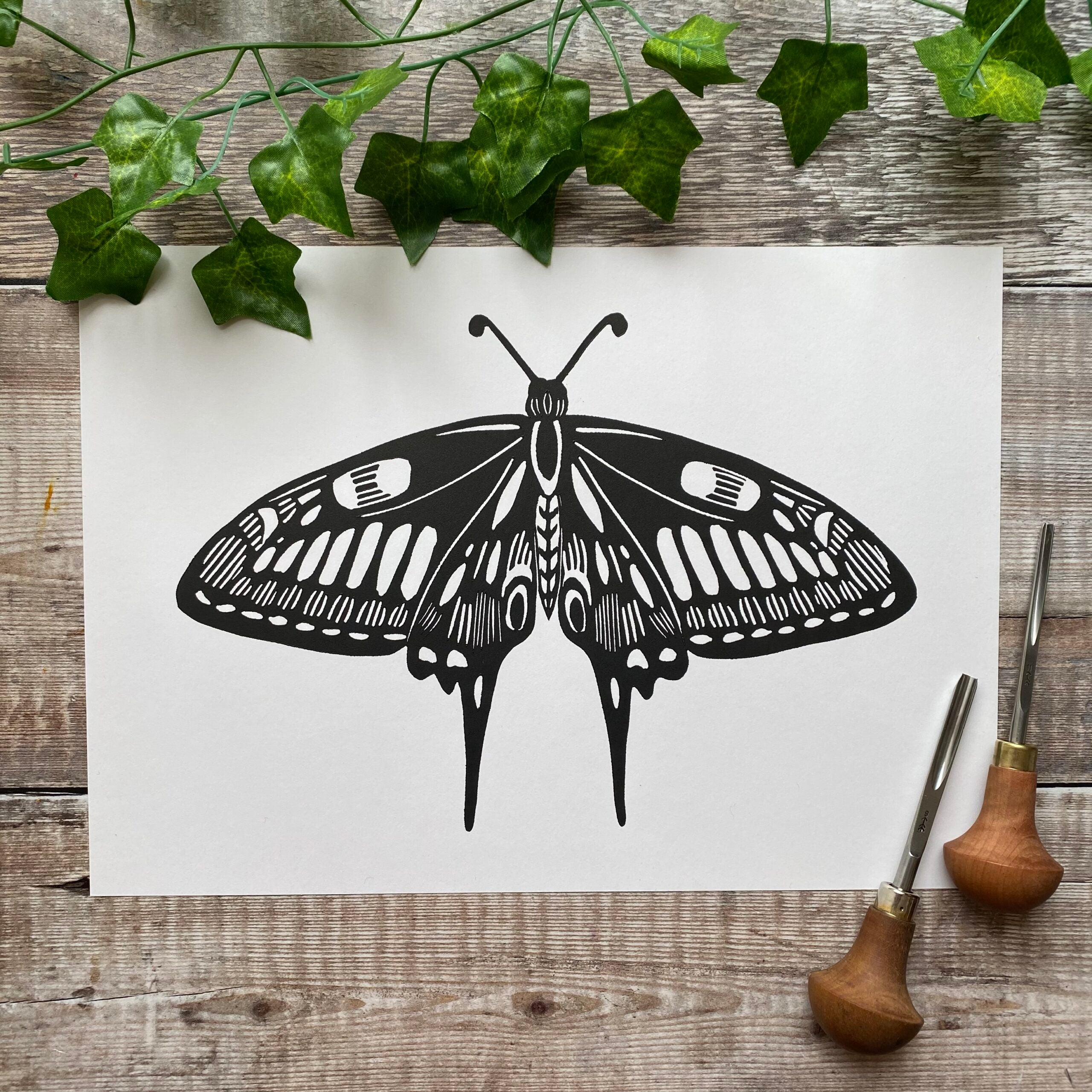 SALE - Swallowtail Butterfly - Original Linocut Print