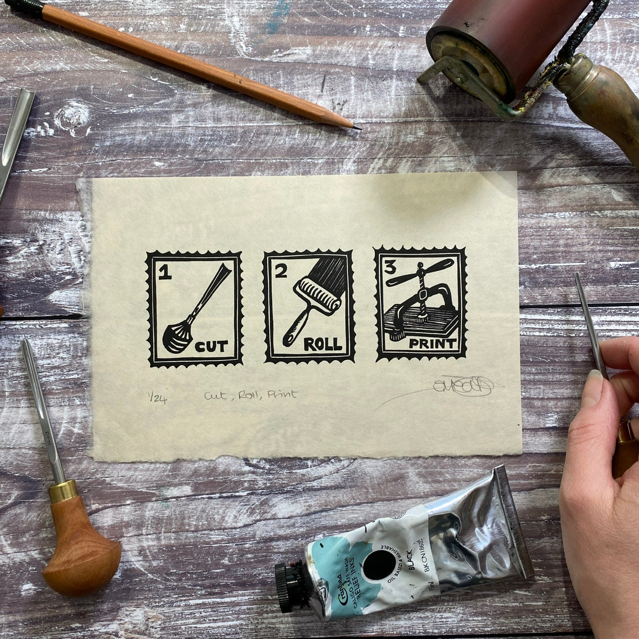 “Roll, Cut, Print”- The Full Stamp Collection of Linocuts (The Linocut Stamp Collection)