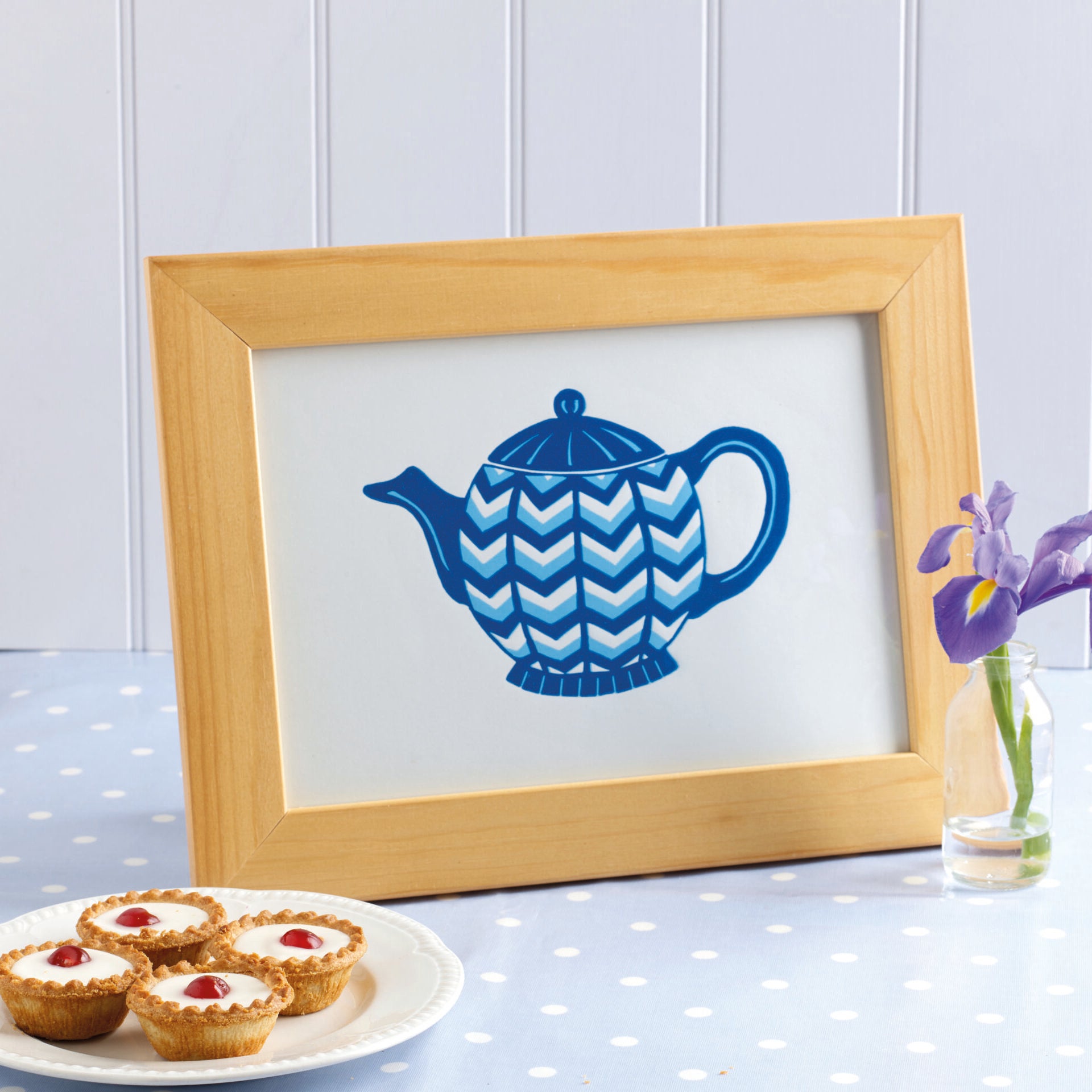Blue Teapot - Original Linocut Print
