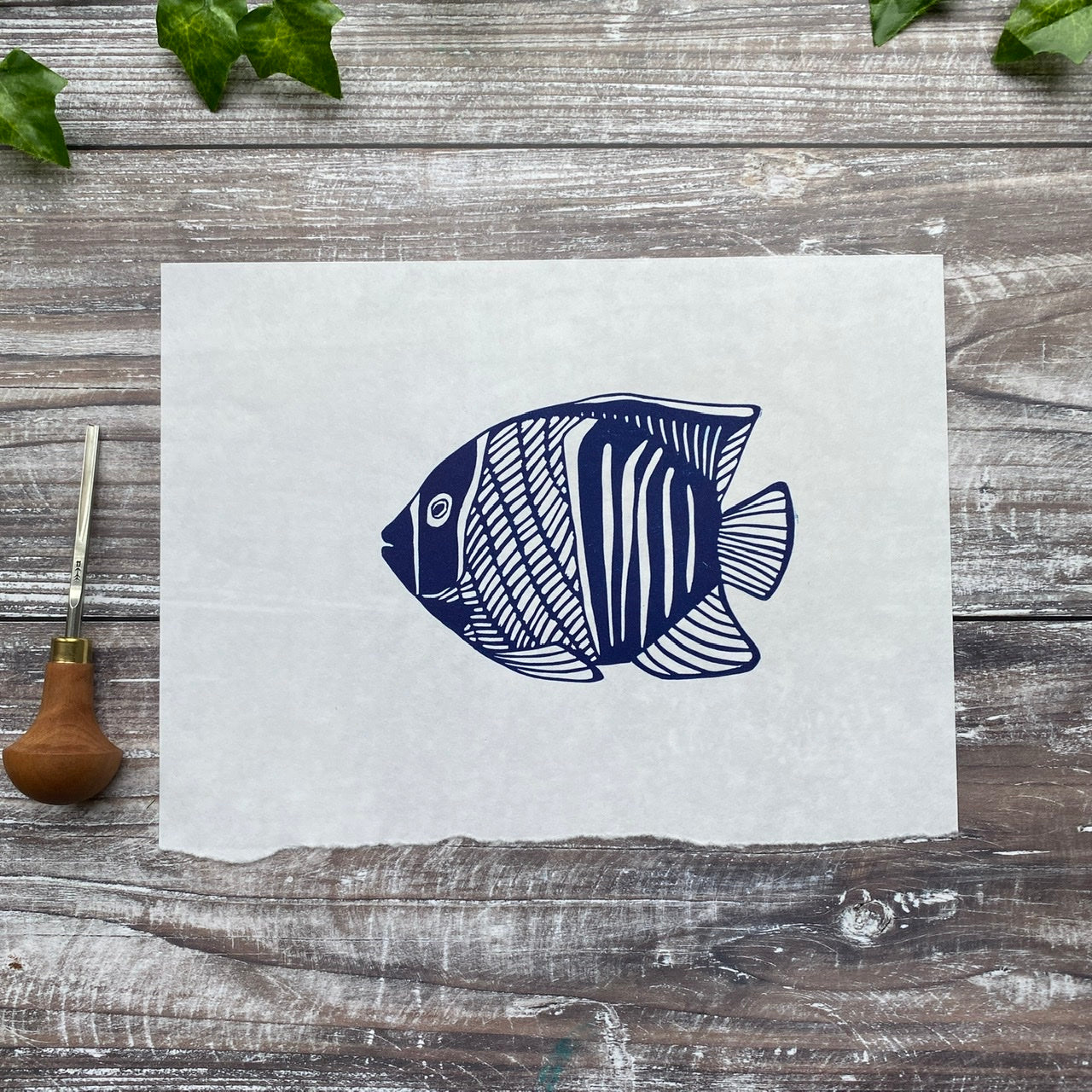Tropical Blue (Fish) - Original Linocut Print