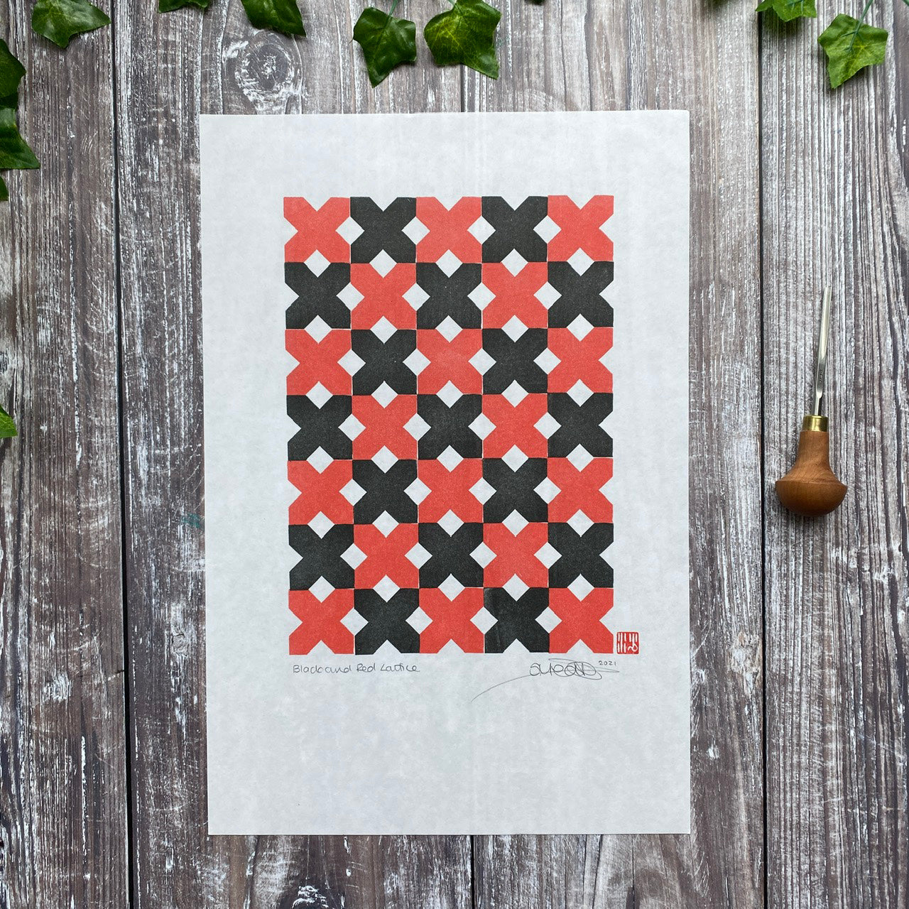 Red and Black Lattice - Block Print (1/2)