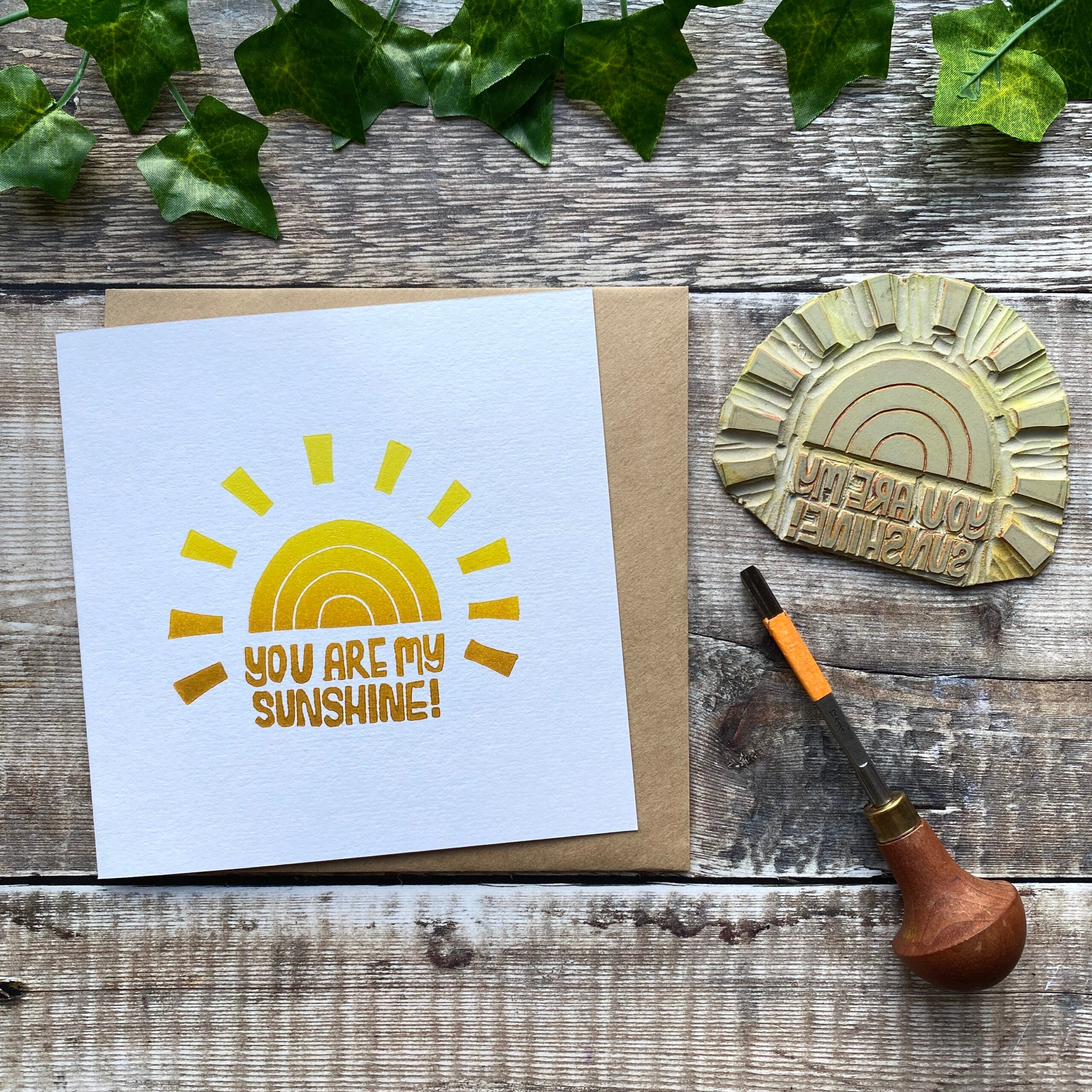 You Are My Sunshine - Linocut Greetings Card