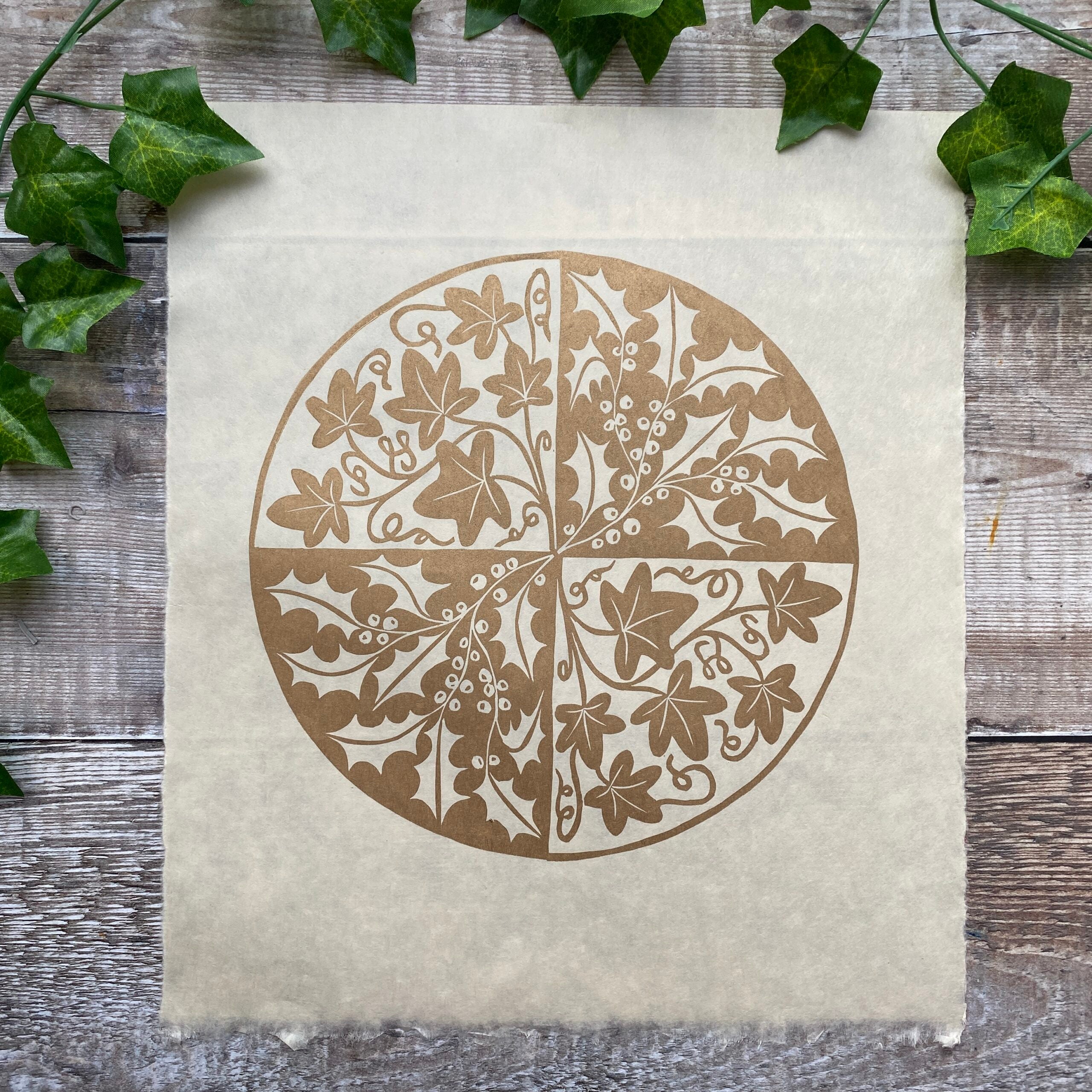 The Holly and The Ivy - Gold Linocut Print