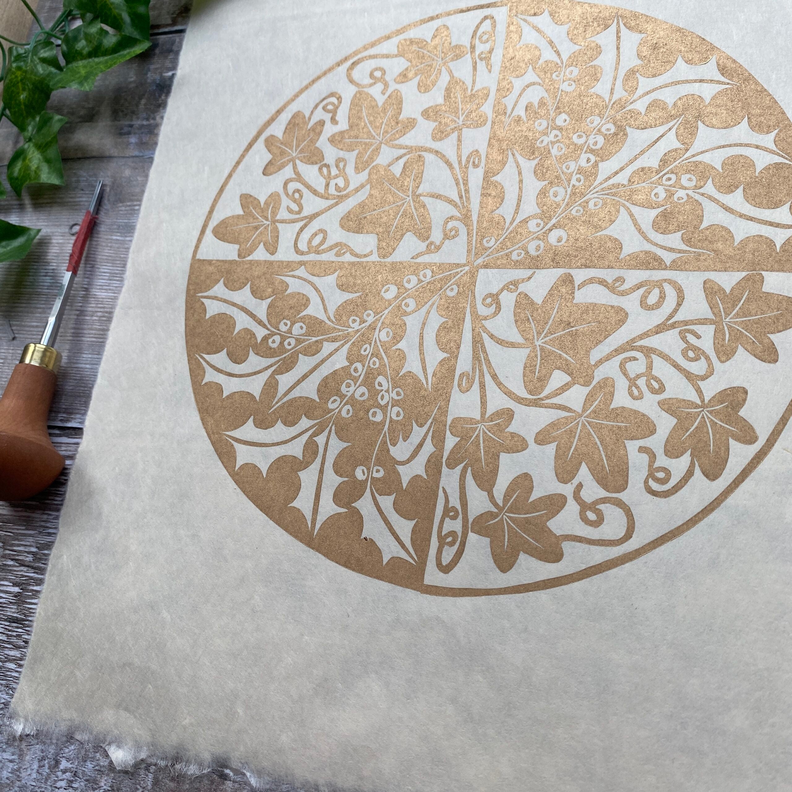 The Holly and The Ivy - Gold Linocut Print