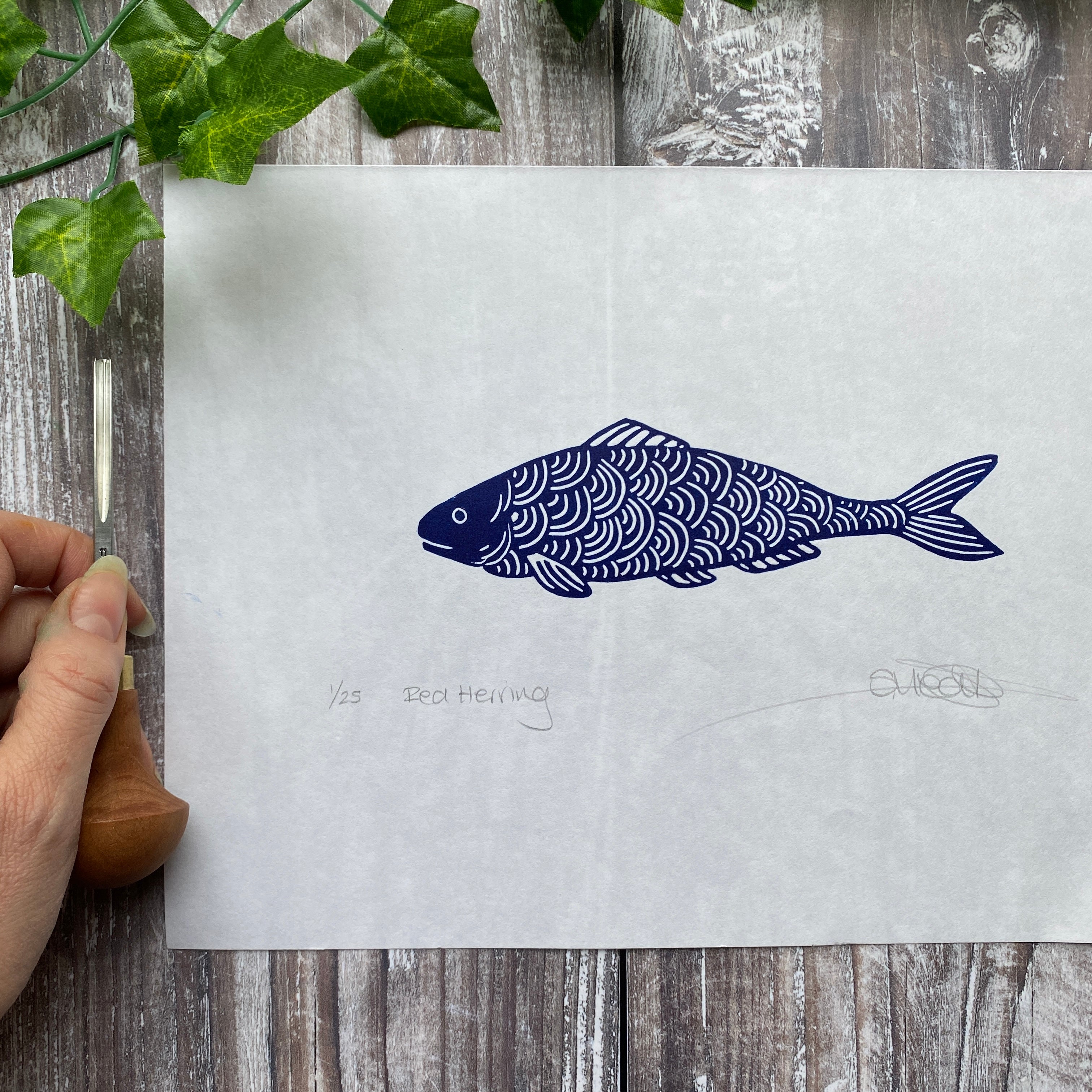 Red Herring (Fish) - Original Linocut Print