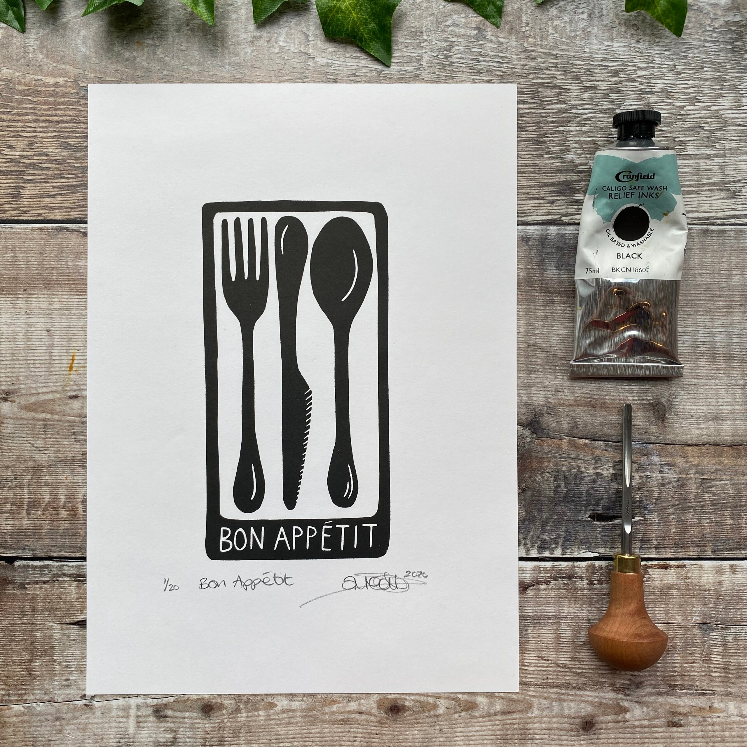 SALE - "Bon Appetit"  Linocut Print Limited Edition